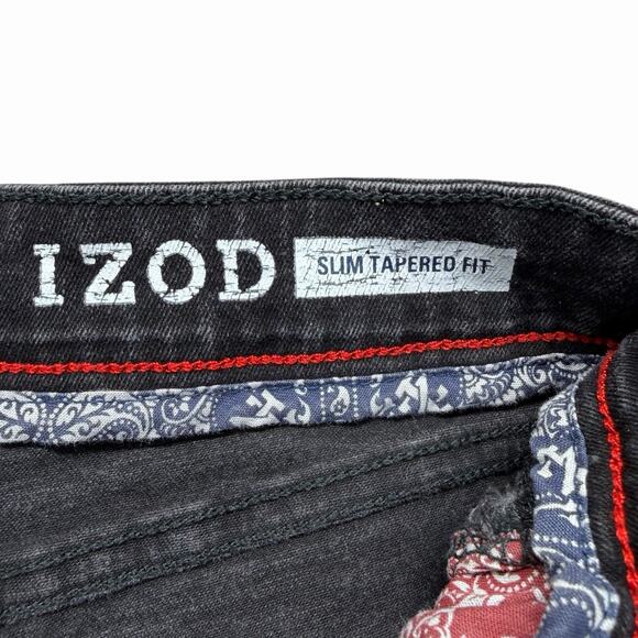 Izod Jeans Mens 32 x 28 Slim Taper Fit Denim Pants Black Stretchy - Picture 8 of 11
